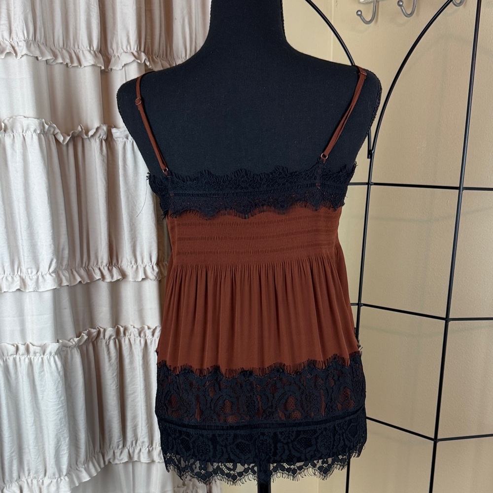 Express Brown Camisole with Black Lace Accents Size S - Picture 2 of 6
